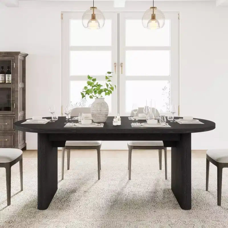 Mesa de comedor ovalada de 70.8 pulgadas para 6-8 personas, mesa larga de cocina estilo rústico con base gruesa de madera para comedor, cocina, sala de estar y oficina