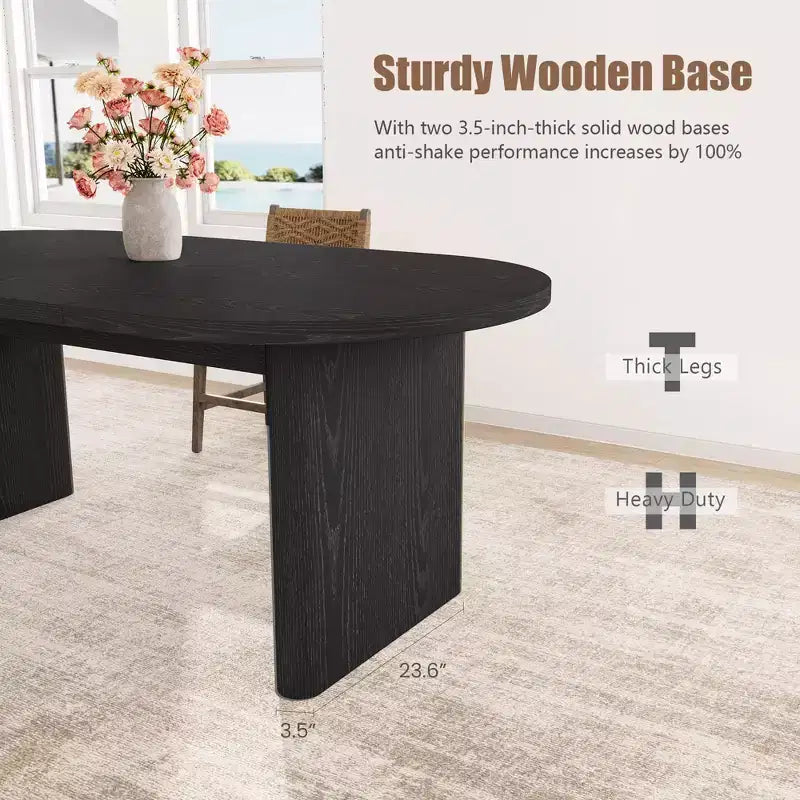 Mesa de comedor ovalada de 70.8 pulgadas para 6-8 personas, mesa larga de cocina estilo rústico con base gruesa de madera para comedor, cocina, sala de estar y oficina