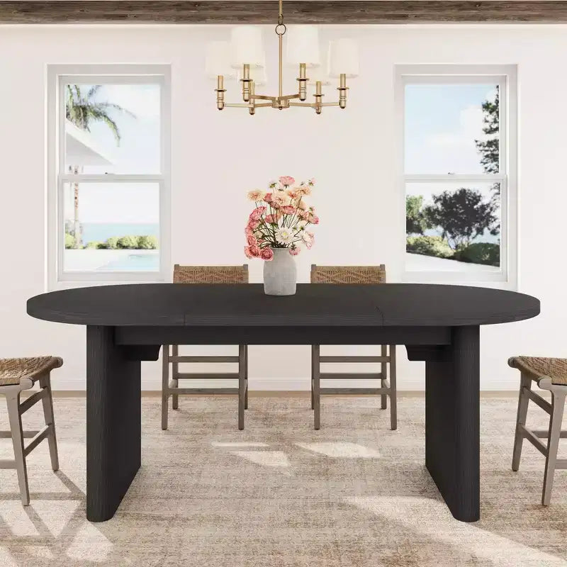 Mesa de comedor ovalada de 70.8 pulgadas para 6-8 personas, mesa larga de cocina estilo rústico con base gruesa de madera para comedor, cocina, sala de estar y oficina