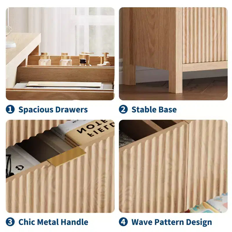Kommode mit 9 Schubladen fürs Schlafzimmer, 58.5W breite Holzkommode mit goldenen Griffen, geriffelter Kleiderorganizer, Kommode und TV-Ständer für den Flur, Walnuss