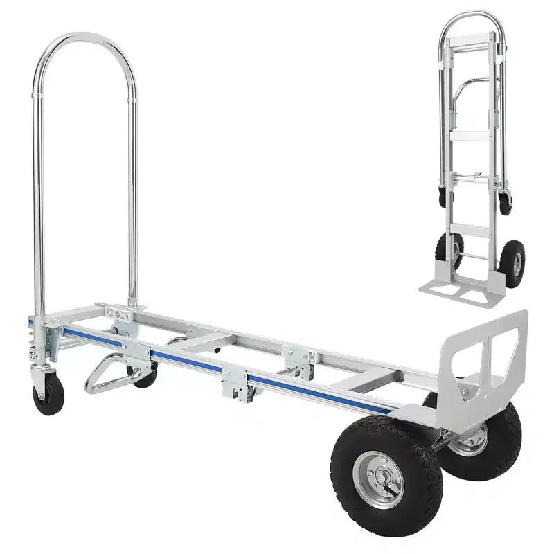 Carretilla de mano plegable 2 en 1 con ruedas grandes - carretilla convertible de aluminio de 770lbs, resistente, para transportar y trasladar cargas