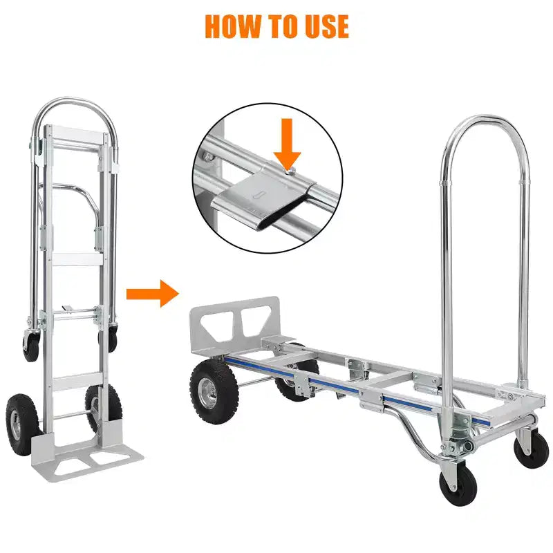 Carretilla de mano plegable 2 en 1 con ruedas grandes - carretilla convertible de aluminio de 770lbs, resistente, para transportar y trasladar cargas